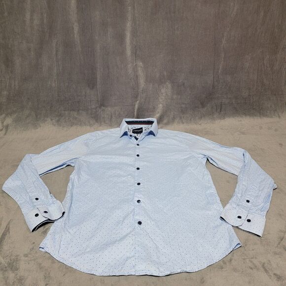 Denim And Flower Ricky Singh Shirt Mens Med Button Up Long Sleeve Blue Polka Dot - Picture 1 of 8